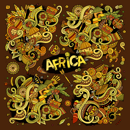 Vector doodle cartoon set of Africa designsのイラスト素材