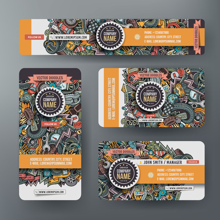 Corporate Identity vector templates set with doodles Automobile theme.のイラスト素材