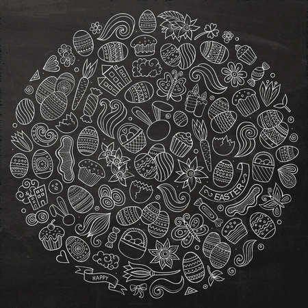 Vector set of Easter cartoon doodle objectsのイラスト素材