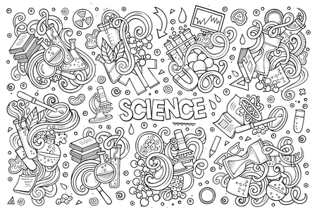 Vector cartoon set of Science theme doodles design elementsのイラスト素材