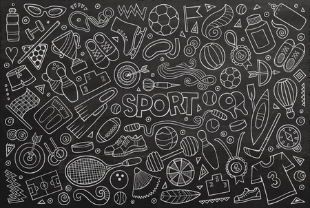 Doodle cartoon set of Sport objects and symbolsのイラスト素材