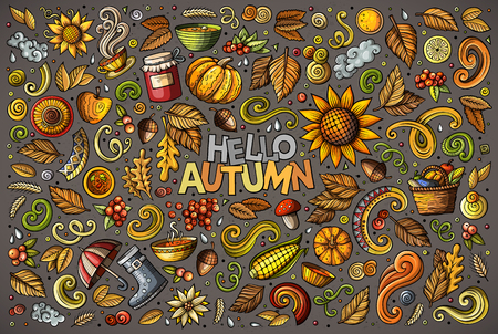 Set of Autumn theme items, objects and symbolsのイラスト素材