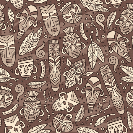Cartoon cute hand drawn African pattern.のイラスト素材
