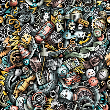 Cartoon cute doodles Automotive seamless pattern Cartoon cute doodles Automotive seamless pattern