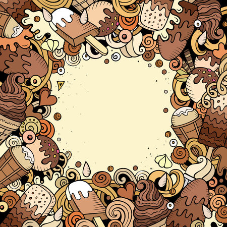Cartoon vector hand-drawn doodles ice cream frame illustration.のイラスト素材