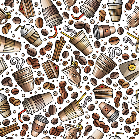 Cartoon coffee shop seamless patternのイラスト素材