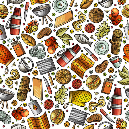 Cartoon cute hand drawn Picnic seamless patternのイラスト素材