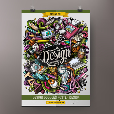 Cartoon hand drawn doodles Designer poster template. Very detailed ...
