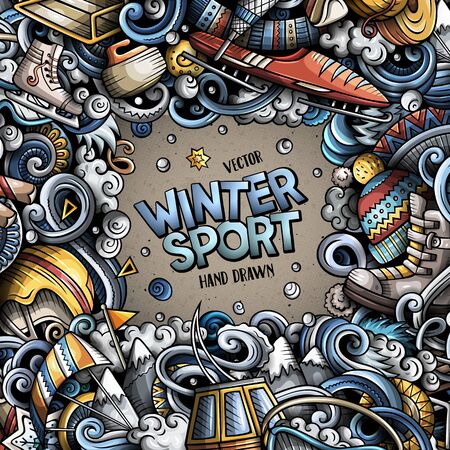 Winter sports hand drawn vector doodles illustration.のイラスト素材