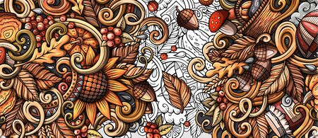 Cartoon cute colorful hand drawn doodles Fall season bannerの写真素材