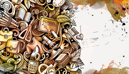 Cartoon cute colorful hand drawn doodles School backgroundの写真素材
