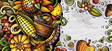 Cartoon cute colorful hand drawn doodles Fall season bannerの写真素材