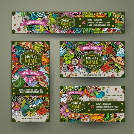 Corporate Identity vector templates set design with doodles Spring themeの販売画像