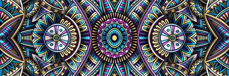 Abstract ethnic rug ornamental seamless pattern. Vector vintage background. Colorful tribal stripe banner design for print on fabric, textile, greeting cards, phone cases, scarves, wrapping paperのイラスト素材