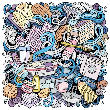 Bathroom hand drawn vector doodles illustration. Bath room poster design.のイラスト素材