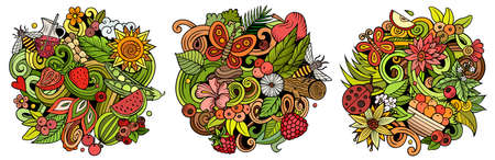 Summer nature cartoon vector doodle designs set.のイラスト素材