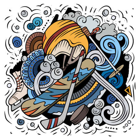 Cartoon vector doodles Winter Sports illustration.のイラスト素材