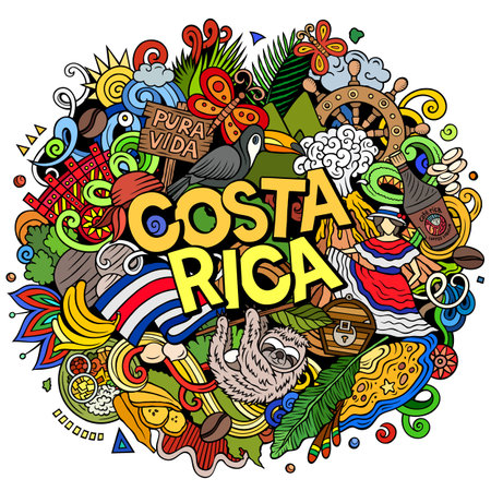 Costa Rica cartoon doodle illustration. Funny local design.のイラスト素材