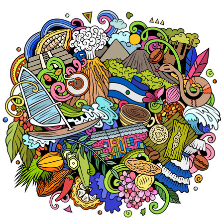 El Salvador cartoon doodle illustration. Funny local design.のイラスト素材