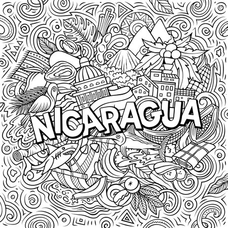 Nicaragua cartoon doodle illustration. Funny local design.のイラスト素材