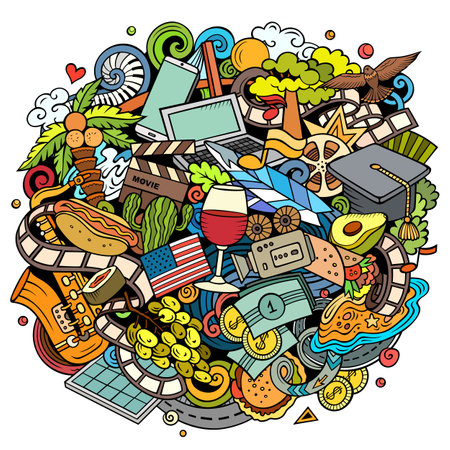 California hand drawn cartoon doodle illustration. Funny USA State design.のイラスト素材