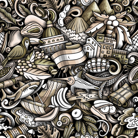 Cartoon doodles Nicaragua seamless patternのイラスト素材