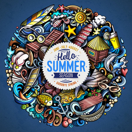 Summer beach cartoon vector doodles illustration.のイラスト素材