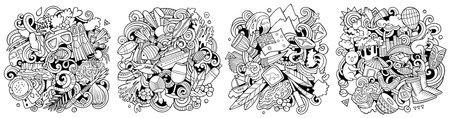 Australia cartoon vector doodle designs set. Sketchy detailed compositions with lot of traditional symbols. Isolated on white illustrationsのイラスト素材