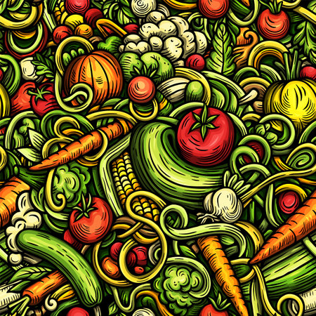 Vegetables cartoon vector doodle seamless patternのイラスト素材