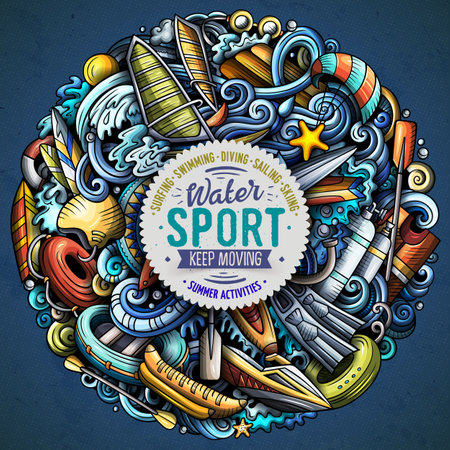 Water Sports hand drawn vector doodles illustration.のイラスト素材