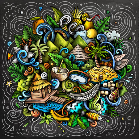 Bora-Bora funny cartoon doodle illustrationのイラスト素材