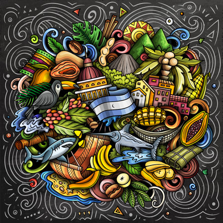 Nicaragua cartoon doodle illustration. Funny local design.のイラスト素材