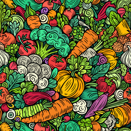 Vegetables cartoon vector doodle seamless patternのイラスト素材