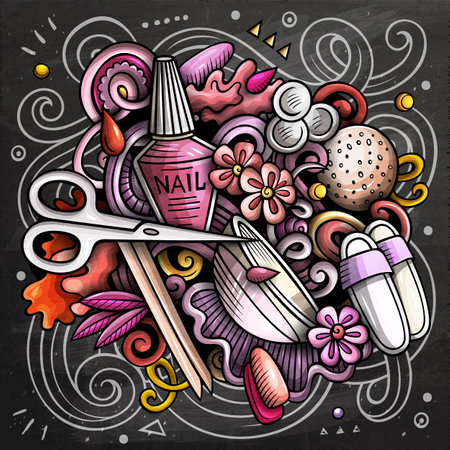 Nail Salon hand drawn vector doodles illustration.のイラスト素材