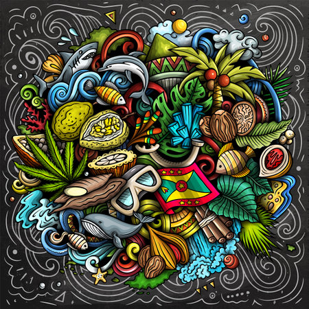 Grenada cartoon doodle illustration. Funny local design.のイラスト素材