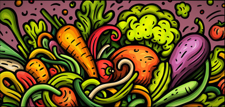 Cartoon vector doodle Vegetables banner backgroundのイラスト素材