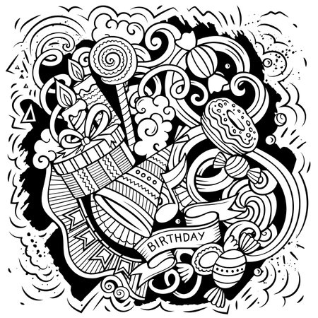 Happy Birthday vector doodles illustration.のイラスト素材