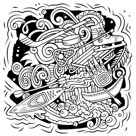 Canada cartoon doodle illustration. Funny Canadian design. Creative vector background with north America country elements and objects. Sketchy compositionのイラスト素材