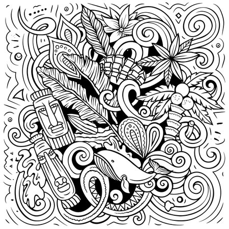 Vector funny doodle illustration with Dominica theme. Sketchy design, capturing the essence of North America culture and traditions through playful cartoon symbolsのイラスト素材