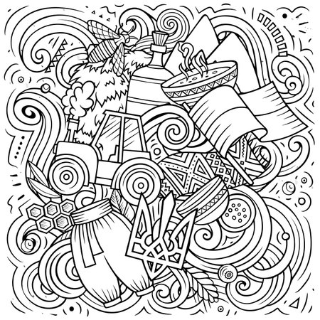 Ukraine cartoon doodle illustration. Funny Ukrainian design.のイラスト素材