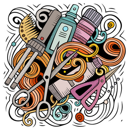 Hair Salon cartoon vector illustration. Colorful detailed composition with lot of Hairstyle objects and symbols. All items are separateのイラスト素材