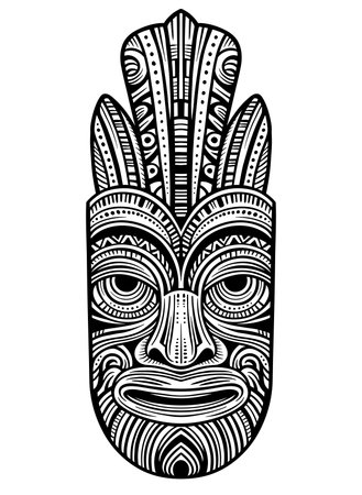 Detailed sketchy vector ethnic tribal mask illustrationのイラスト素材