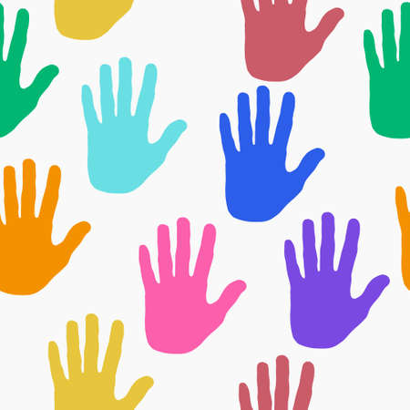 seamless background with multicolored palms. vector background for fabric, clothing, and paper design. positive drawing for children's design.のイラスト素材