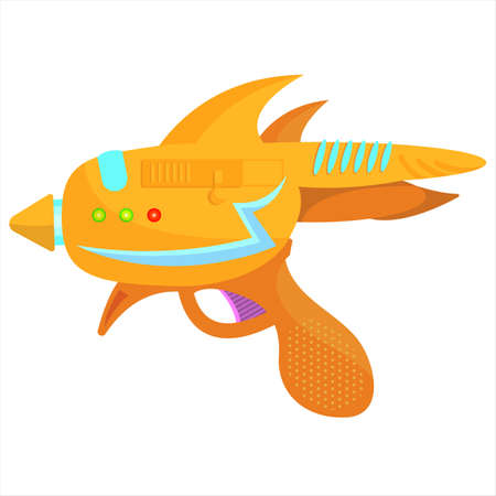 vector concept illustration of a blaster. weapons for computer games. multi-colored pistol shooting...