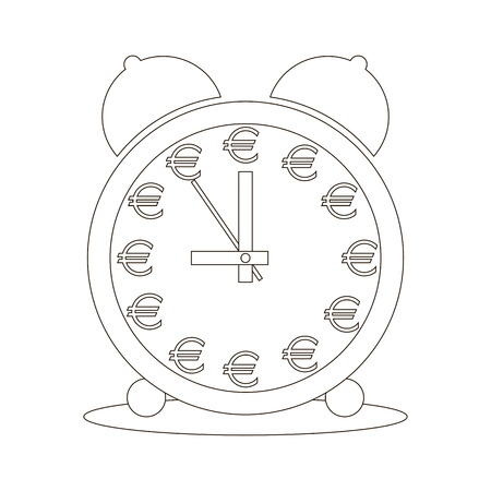 Business concept: Time is money. Vector image. Alarm clock, which instead of numbers, Euro signs. Design coloring pages.のイラスト素材