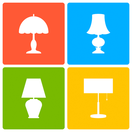 Table or bedside lamp, a set of icons. Vector illustration.のイラスト素材