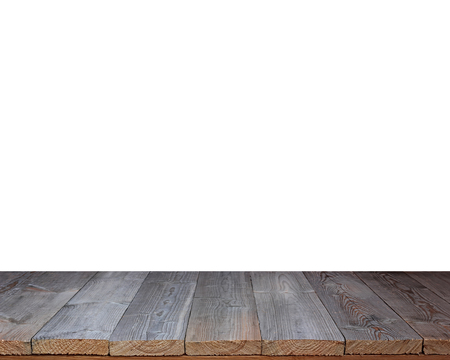 Empty wooden floor isolated on white background. A table, countertop, terrace, floor. Empty space...