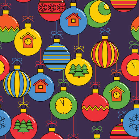 seamless pattern with Christmas balls, bright festive background. vector illustration.のイラスト素材
