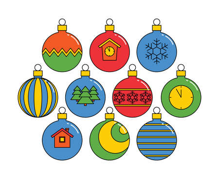 collection of Christmas balls, linear colored icons isolated on a white background. vector illustration.のイラスト素材