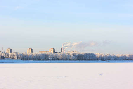 winter urban landscape, Volga river on a clear frosty day.の写真素材